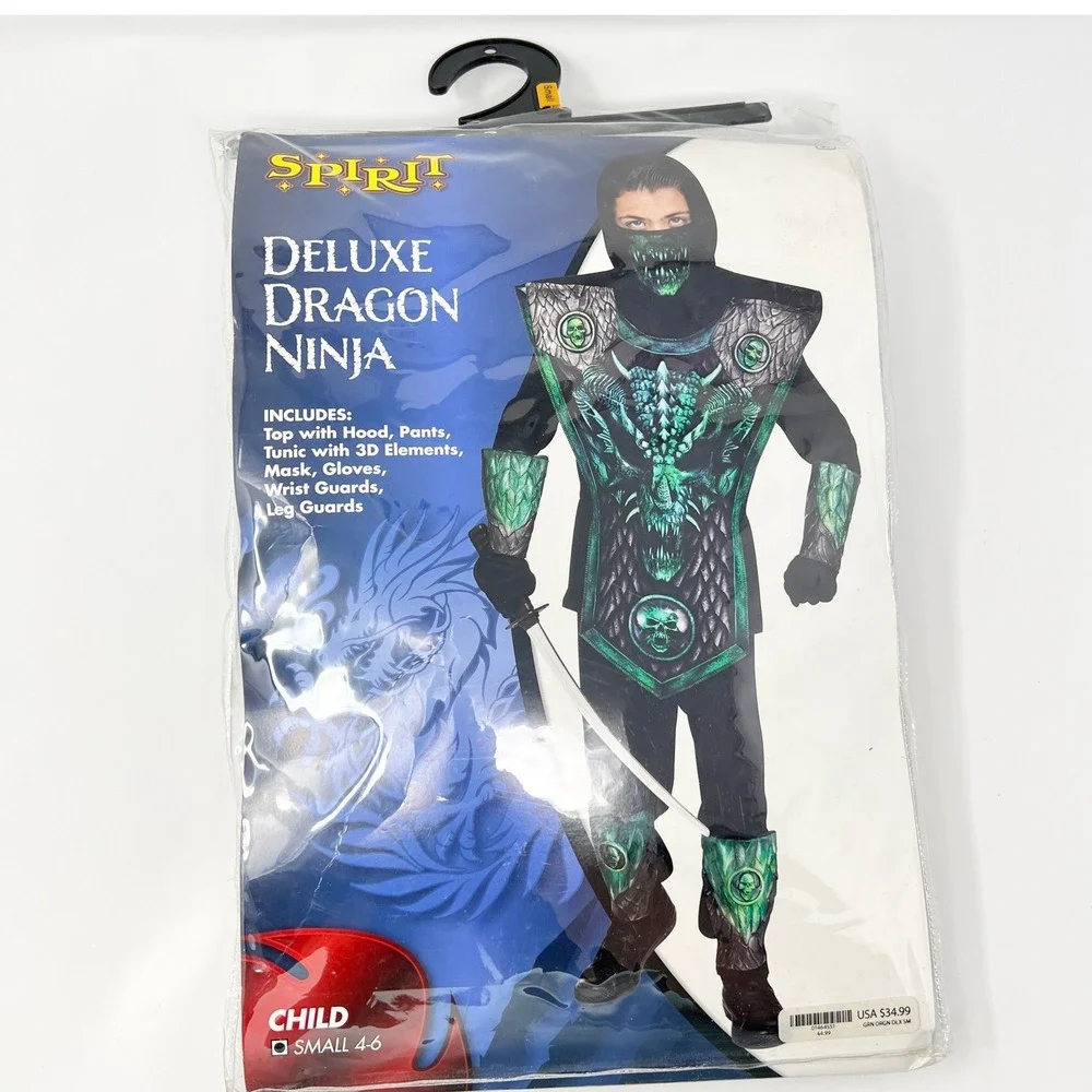 Spirit Halloween Deluxe Dragon Ninja‎ Costume Green Kids Size Small 4-6